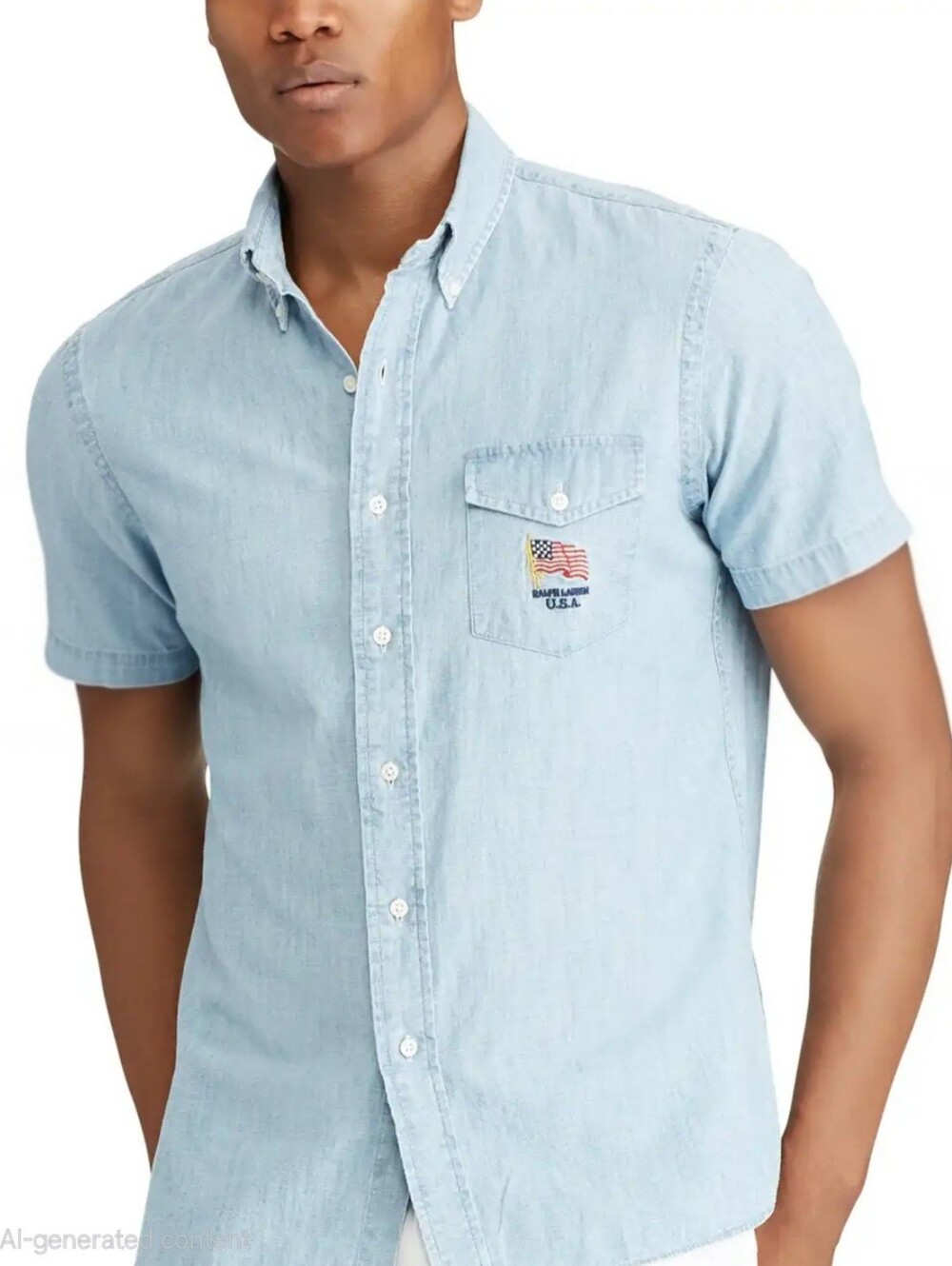 Ralph Lauren Light Blue Short-Sleeve Button-Down Shirt with USA Patch Size XL!